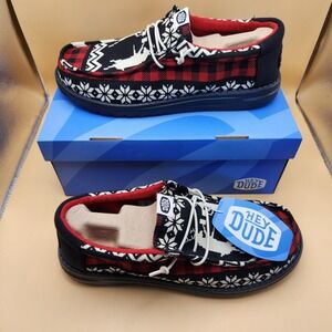 Hey Dude Wally Holiday Cheers Shoes Mens Size 10 Black Multi Casual Comfort Xmas